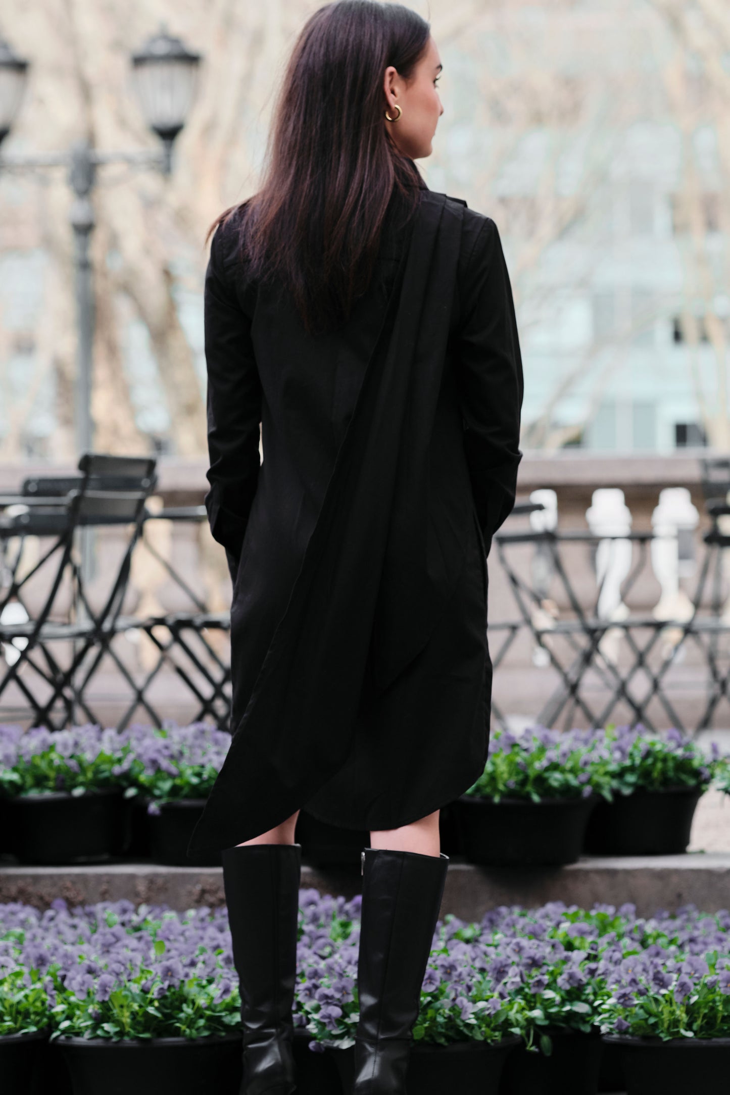 VESTIDO Black Shirtdress with Removable Sleeves