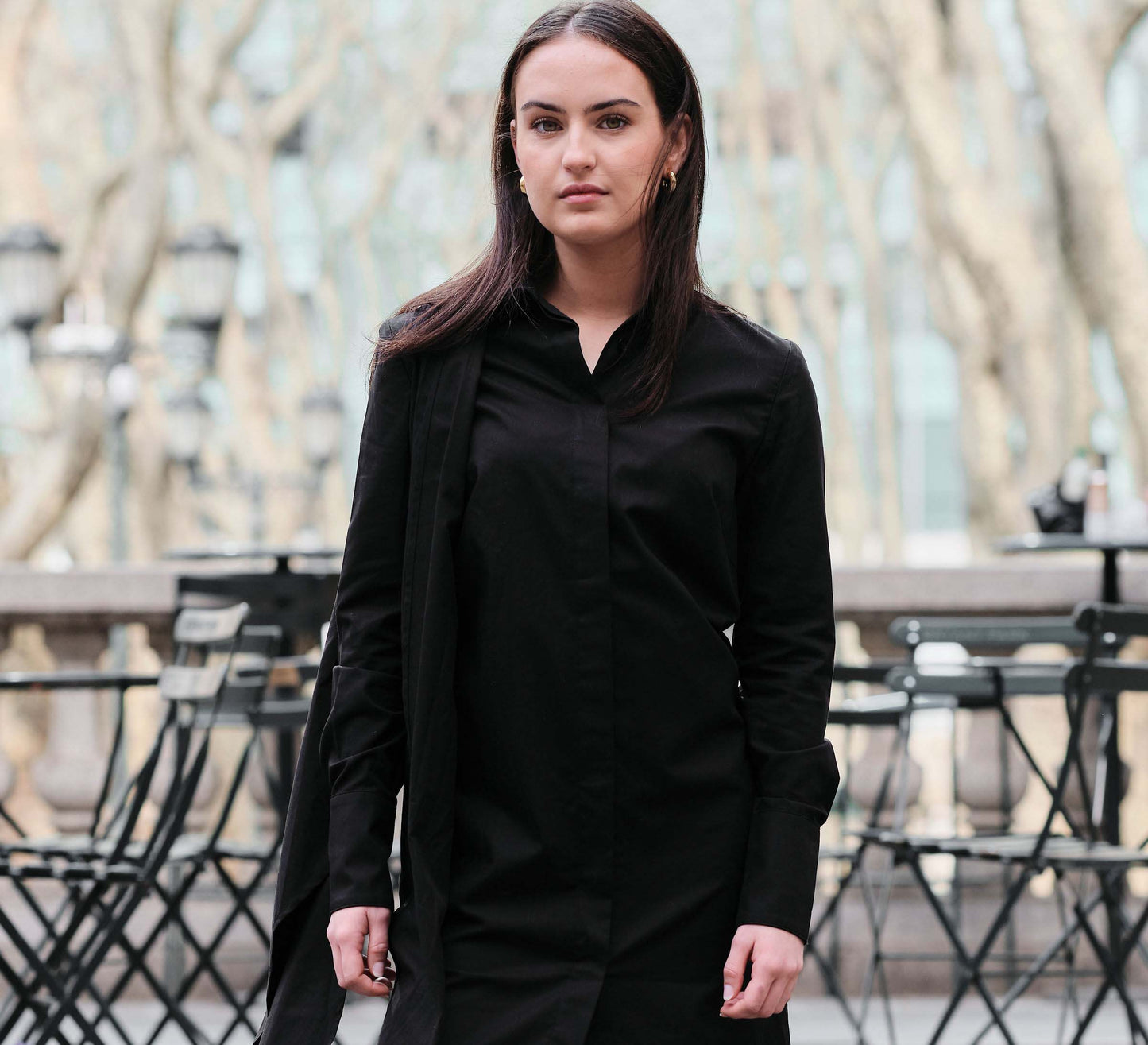 VESTIDO Black Shirtdress with Removable Sleeves