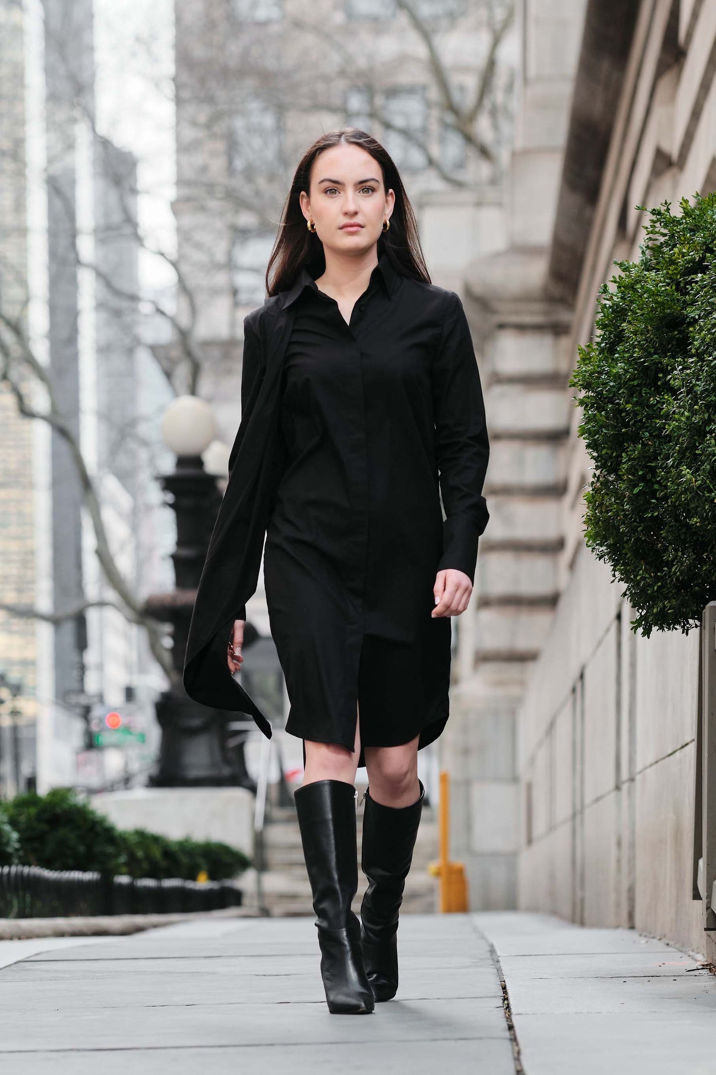 VESTIDO Black Shirtdress with Removable Sleeves