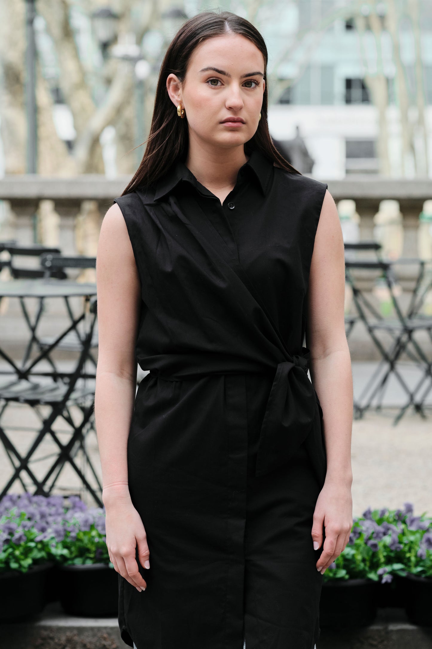 VESTIDO Black Shirtdress with Removable Sleeves