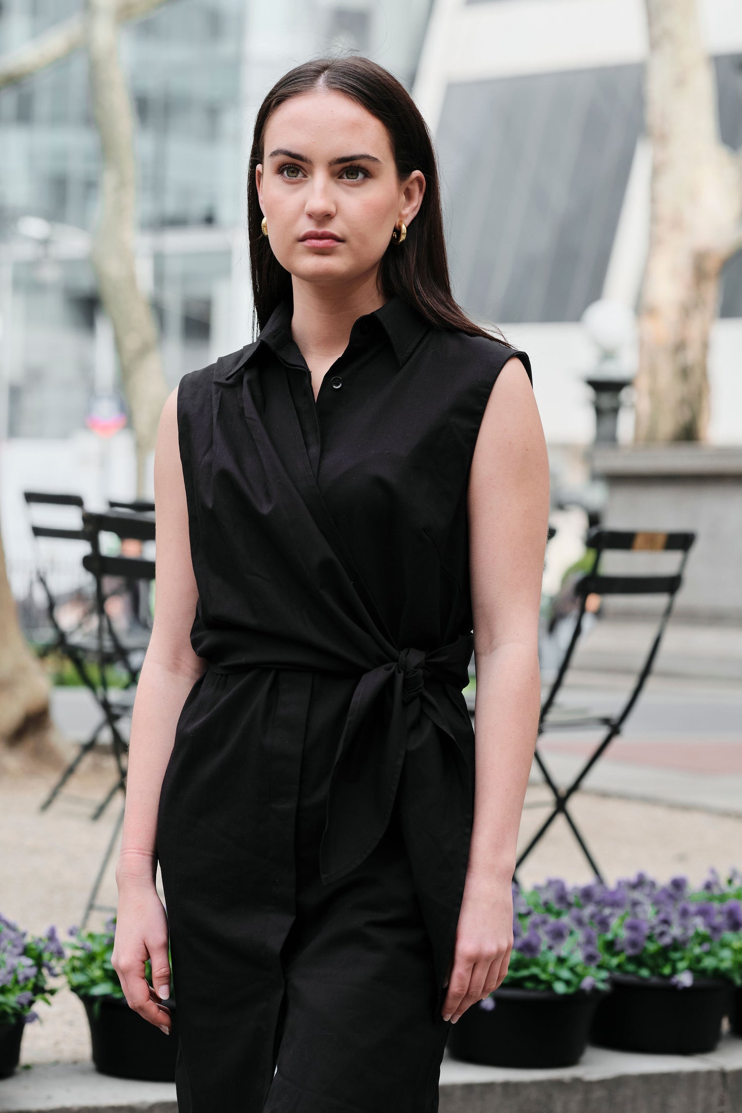 VESTIDO Black Shirtdress with Removable Sleeves